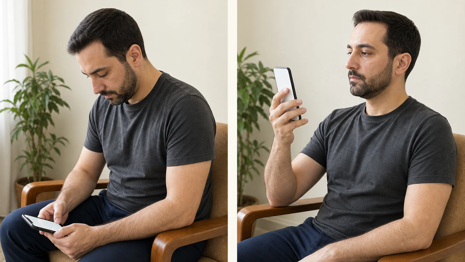 تصویر آموزشی گوشی را بالا بیاورید، نه سر را پایین