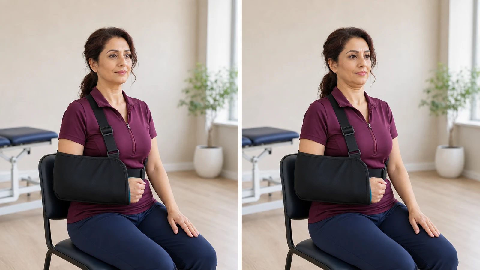 A very gentle chin tuck while the right arm remains in the sling
